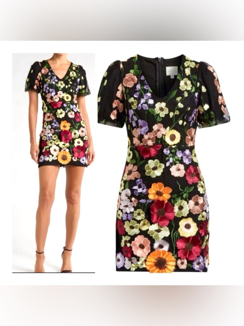 Adelyn Rae Multicolor Floral Mini Dress, 3D Flowers, NEW